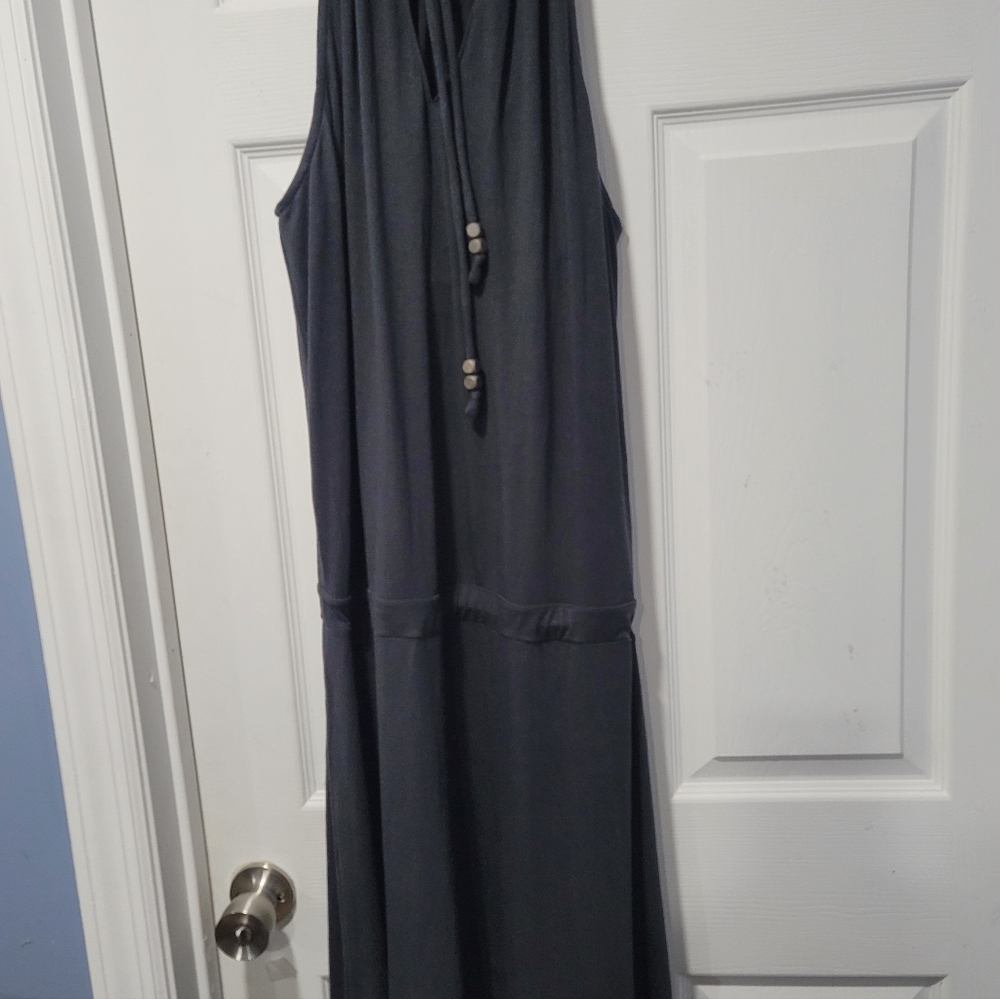 Athleta Women Black Halter Maxi Dress Size L Adjustable Waist Casual Travel Summ - Picture 6 of 16